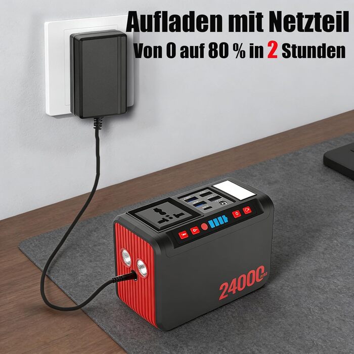 Портативна електростанція 88 Втгод, акумулятор Power Bank 80 Вт з розеткою 230 В змінного струму та світлодіодним ліхтариком, невеликий генератор для відключень електроенергії, кемпінгу, надзвичайних ситуацій, походів, подорожей