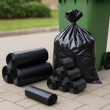 Міцні сміттєві мішки Babylonplast 120 л (80 шт. ) чорного кольору Міцні сміттєві мішки Міцні сміттєві мішки, стійкі до розривів 70110 см Перероблювані та екологічно чисті Мішки для будівельних відходів 70 мкм/Тип 100