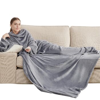Ковдра BEDSURE з рукавами, м&39яка ковдра - різдвяні подарунки для жінок та чоловіків, тепла ковдра з рукавами та ковдра для дивана для дорослих, пухнаста ковдра на все тіло, портативна ковдра, 150x200 см сірого кольору