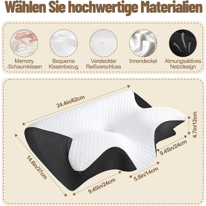 Подушка Curosleep, ергономічна ортопедична подушка з контурною підтримкою для боків, спини та живота, ергономічна подушка з пінопластовою амортизацією для полегшення болю в шиї та шиї (чорна)