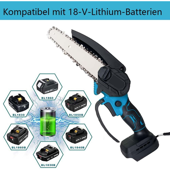 Міні-бензопила 6 дюймів, заміна для Makita 18V BL1860, акумулятор для ручної бензопили, із запобіжним замком, для обрізки плодових дерев 6 дюймів без акумулятора