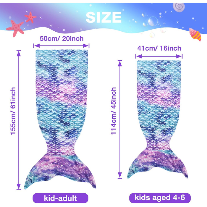 Класична ковдра Catalonia &quotХвіст русалки&quot, м&39яка тепла плюшева флісова ковдра-спальний мішок, 155 x 50 см, візерунок з риб&39ячої луски, зоряне небо