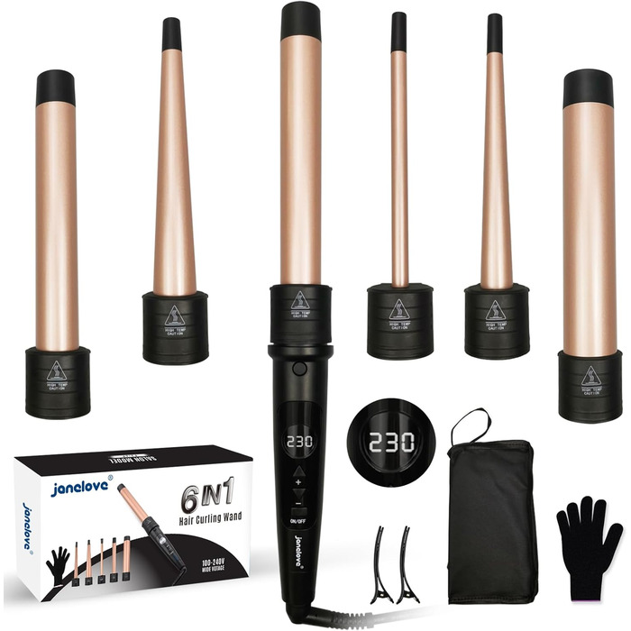 Плойка 9-32 мм з різними насадками - плойка janelove 6 в 1 для короткого волосся Дрібні локони, плойка 80C-230C для великих локоні