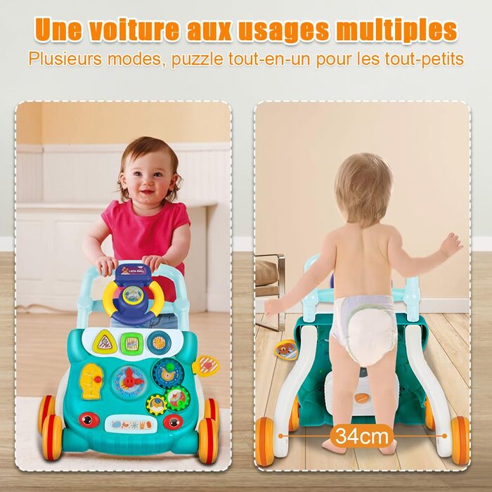 Ходунки для дітей Homewell Baby Walkers, допоміжні засоби для ходьби зі світлом, музикою та дошкою для активності, розвиваючі ходунки із захистом від перекидання, для дітей 624 місяців (зелені)