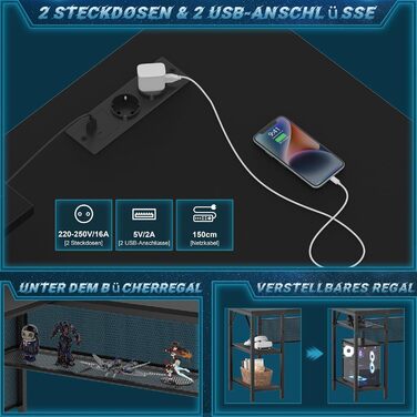 Г-подібний ігровий стіл, 14117x76 см, комп&39ютерний стіл з відділенням для зберігання речей, офісний стіл з двостороннім кутовим столом для навчання, ігровий, домашній офіс, чорний