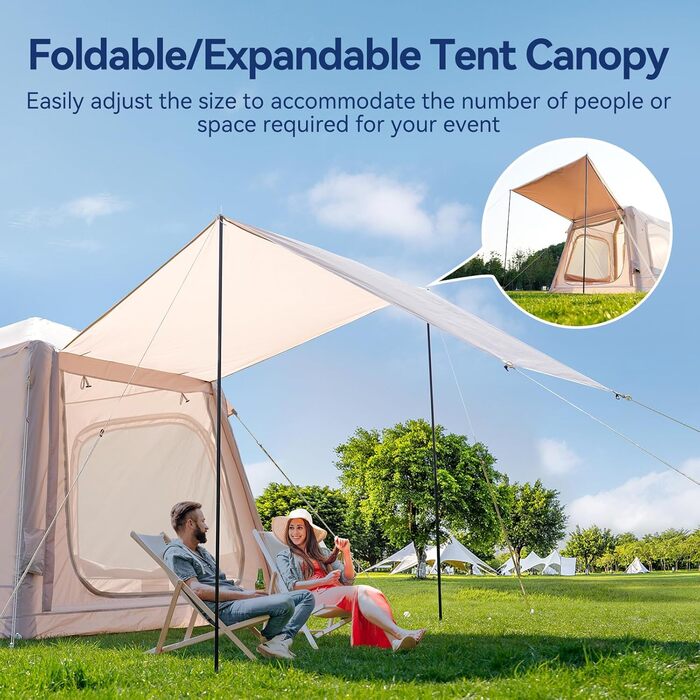 Надувний кемпінговий намет MOPHOTO, водонепроникний, тканина Оксфорд з ручним насосом, просторий, простий у встановленні, надувний кемпінговий повітряний намет для сімейного глемпінгу (2-4 особи)