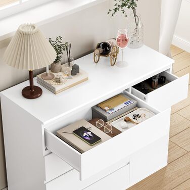 Білий комод з 5 шухлядами та 1 дверима, сервант 100 см, комод для спальні, вітальні, кабінету, коридору, шафа з шухлядами 100x40x80 см