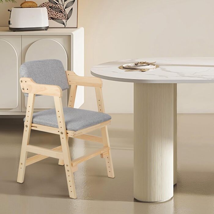 Обідній стілець OHMG зі спинкою та підлокітниками, сучасний кухонний стілець, крісло, дерев&39яний дитячий стільчик, крісло-реклайнер, стілець для вітальні, регульована спинка, базовий дитячий стільчик (1, сірий) 1 сірий