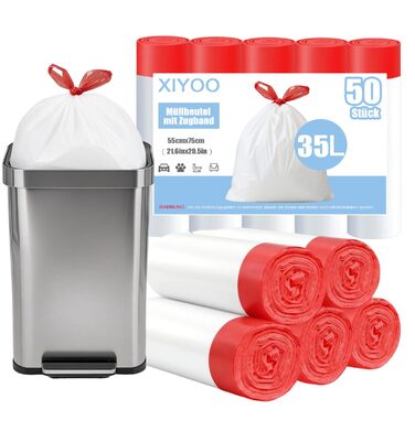 Білі сміттєві пакети об&39ємом 35 л зі шнурком, стійкі до розриву сміттєві пакети для кухні, 50 шт. сміттєвих пакетів з ручкою для перенесення