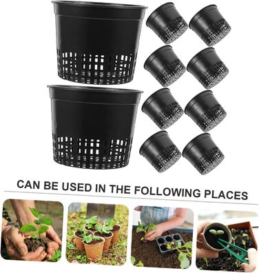 Сітчасті горщики для гідропоніки 13 x 13 x 12 см водна культура посадковий кошик сітчастий горщик пластикові гідропонні горщики садові рослини сітчасті горщики для рослин для вирощування чашка для рослин відро кошик чорний, 10 шт.