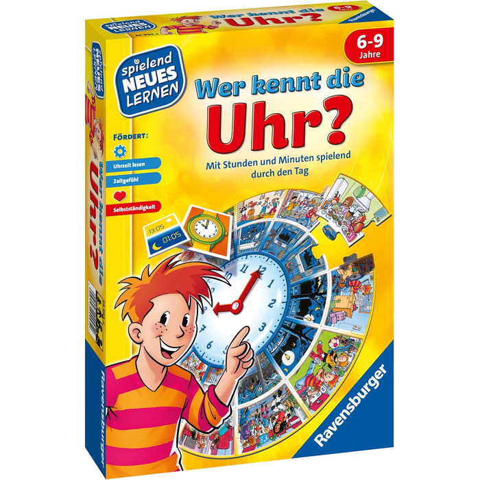 Хто знає час - Гра та навчання для дітей, Розвиваюча гра для дітей віком 6-9 років, Навчання через гру для 1-4 гравців (один гравець), 24995 -