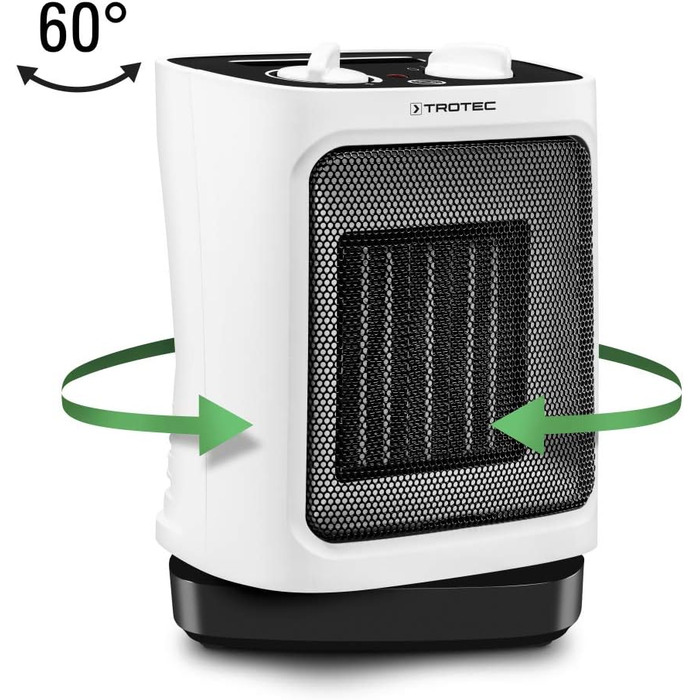 Керамічний вентилятор-обігрівач TROTEC TFC 17 E Теплова потужність 1200 Вт / 2000 Вт Електричний обігрівач з термостатом, розмір приміщення від 24 м до 60 м, функція коливання 60 1200 Вт / 2000 Вт - функція коливання