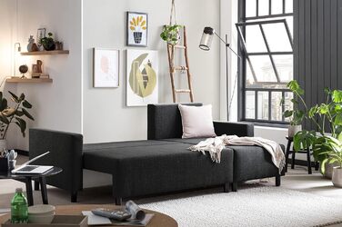 Диван-ліжко Traumnacht Avallon, L-подібний кутовий диван зі сном та місцем для зберігання речей у пуфі, виготовлений за німецькими стандартами якості, антрацит, 136 x 224 x 80 см