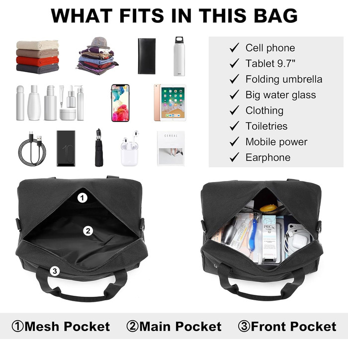 Ручна поклажа Kono Ryanair 40x25x20, легка підсидільна сумка об&39ємом 20 л з тканини Оксфорд, дорожня сумка з плечовим ременем та кріпленням на візку для чоловіків та жінок, чорна, M Чорний M (40 см x 25 см x 20 см) - 20 л