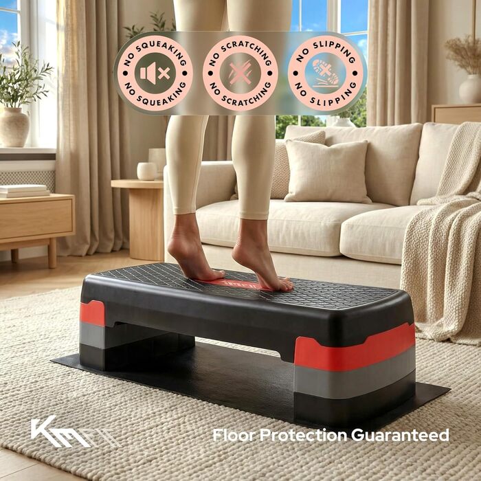 Фітнес-степер KM-Fit Аеробний степер для домашнього використання Степ-лава з 3 регулюваннями висоти Вантажопідйомність до 200 кг Гімнастичний домашній степер з протиковзким килимком Аеробний степер