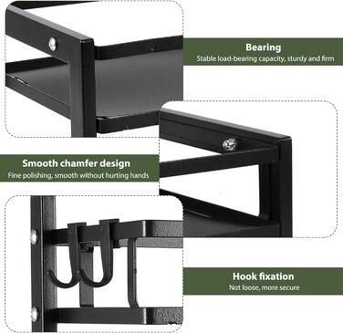 Рівнева стійка для спецій, підставка для спецій на кухонну стільницю, органайзер для стійок для спецій з вуглецевої сталі, чорні стійки для спецій з гачками, органайзер для спецій для кухні, шафи, ванної кімнати, 2-