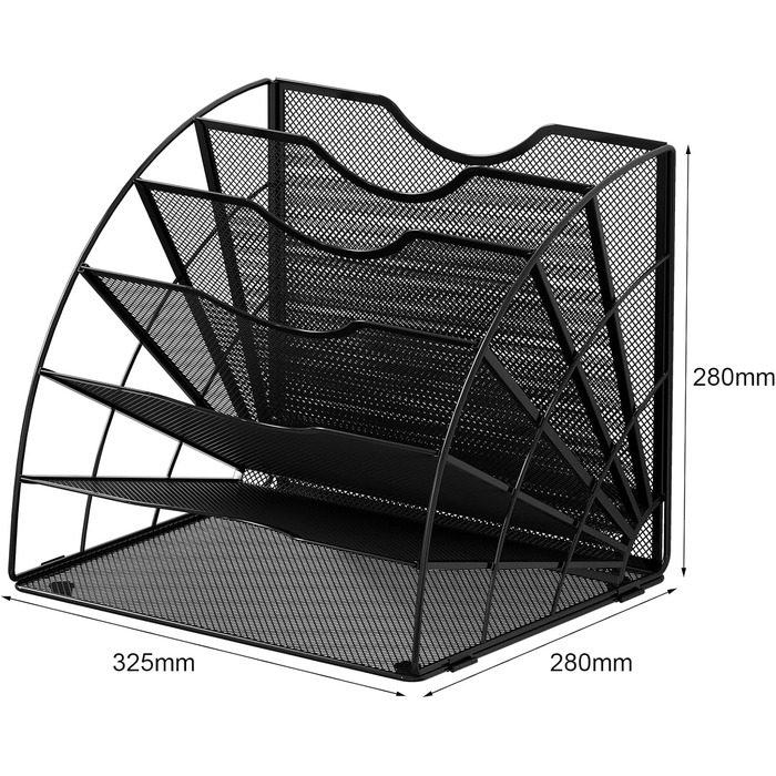 Відділення віялоподібний металевий офісний органайзер A4 Тримач для документів Лоток для файлів Тримач для журналів Лоток для листів Органайзер для паперових журналів, чорний, 6-