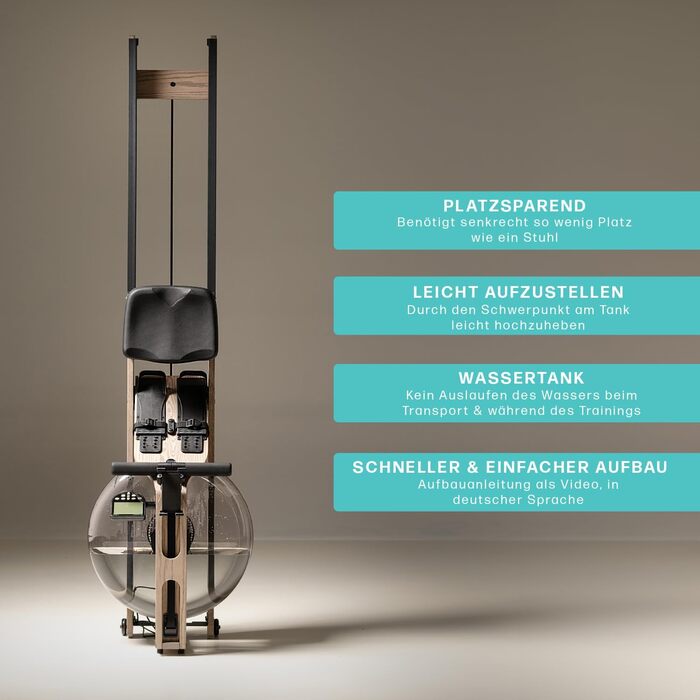 Водний гребний тренажер WaterRower Driftwood Оригінальний для домашнього використання, виготовлений з високоякісної масивної деревини LightRing та Bluetooth-монітор Тримач для планшета та додаток WaterRower Connect