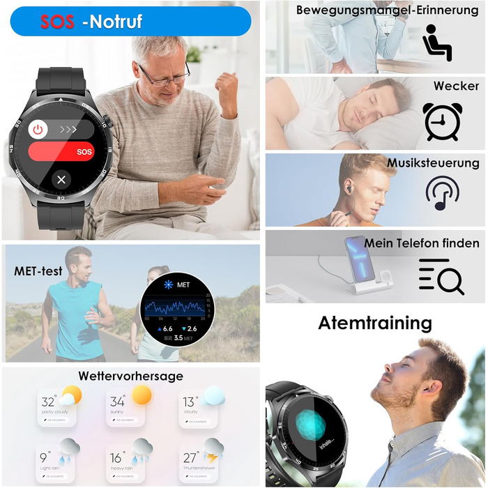 Новий смарт-годинник 2026 року для чоловіків з ЕКГ/кров&39яним тиском/сечовою кислотою/ІМТ, круглий 1,43-дюймовий AMOLED, фітнес-годинник з цілодобовим вимірюванням кров&39яного тиску, серцевого ритму, SpO2, монітором сну/апное, Bluetooth-дзвінками, екстр