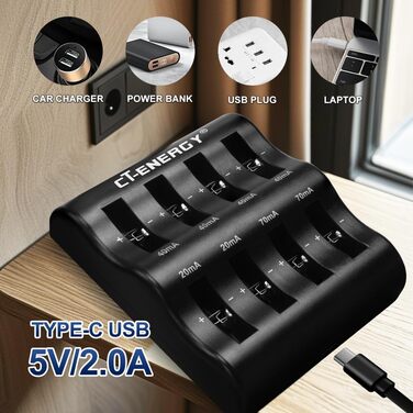 Акумуляторний зарядний пристрій для батарейок-ґудзиків з 8 слотами для зарядки 3,6 В LIR2032/2032H/2450/2440/2430/2025/2016/1632 (батарейки не входять до комплекту)