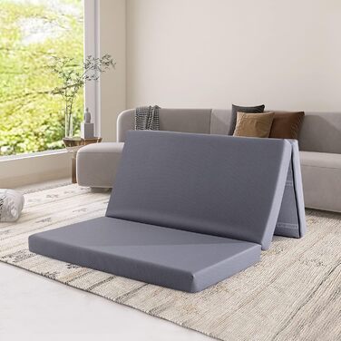 Складаний матрац для гостей з піни з ефектом пам&39яті з чохлом, середньої жорсткості, 75 x 195 x 10 см, сірий Матрац 75 x 195 x 10 см з чохлом