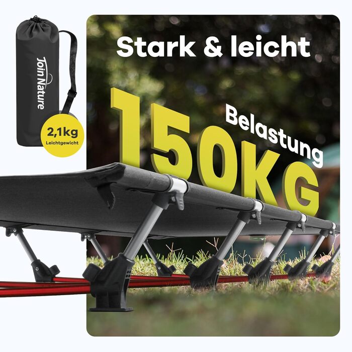 Надлегке складне кемпінгове ліжко для дорослих, портативне похідне ліжко, розкладне ліжко, вантажопідйомність 150 кг, кемпінговий шезлонг для наметів, для піших прогулянок та походів, чорний