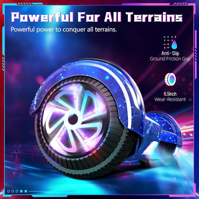 Електричний самокат Zoll 6,5 з Bluetooth, миготливими світлодіодними шинами та підсвічуванням двигунів, універсальний ховерборд для хлопчиків, дівчаток, дітей, підлітків