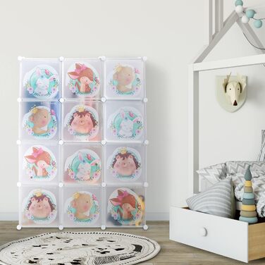 Дитячий стелаж Relaxdays, 2 вішалки для одягу, дверцята з тваринками, ВхШхГ 145x110x37 см, дитяча шафа зроби сам, білий