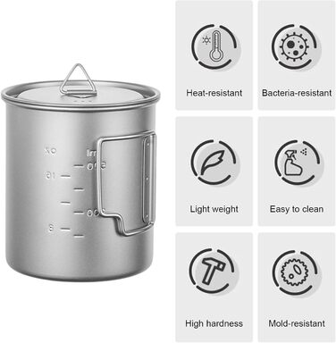 Титанова кемпінгова каструля об&39ємом 750 мл з кришкою, ізольована складна титанова кружка зі складною ручкою для активного відпочинку, походів, бушкрафту та виживання, включаючи сітку для перенесення