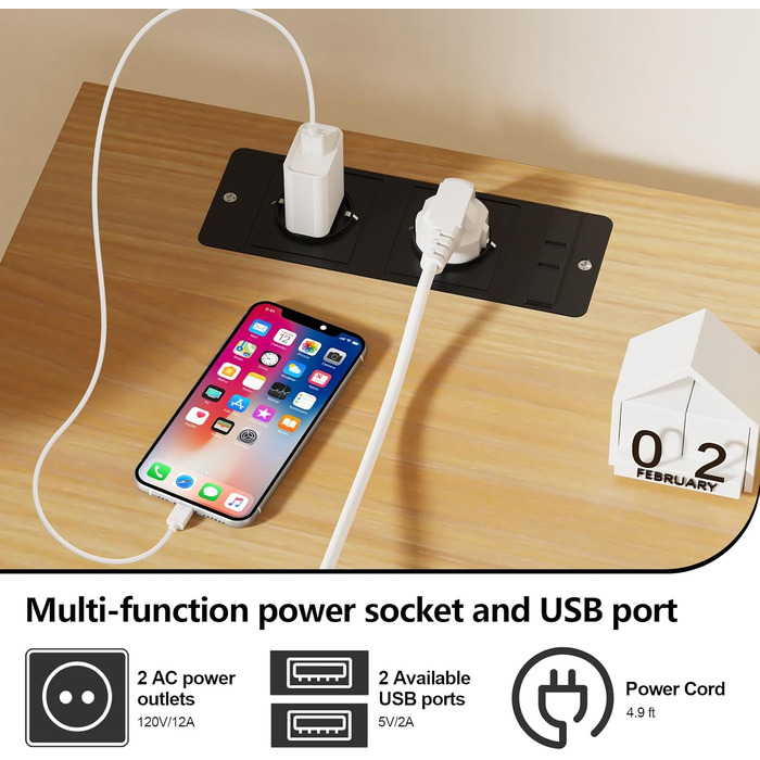 Складаний стіл 100x50x76 см з 2 розетками змінного струму та 2 портами зарядки USB, складаний комп&39ютерний стіл, стіл для ПК, офісний стіл, складаний стіл, для дому, дерево 100 см x 50 см