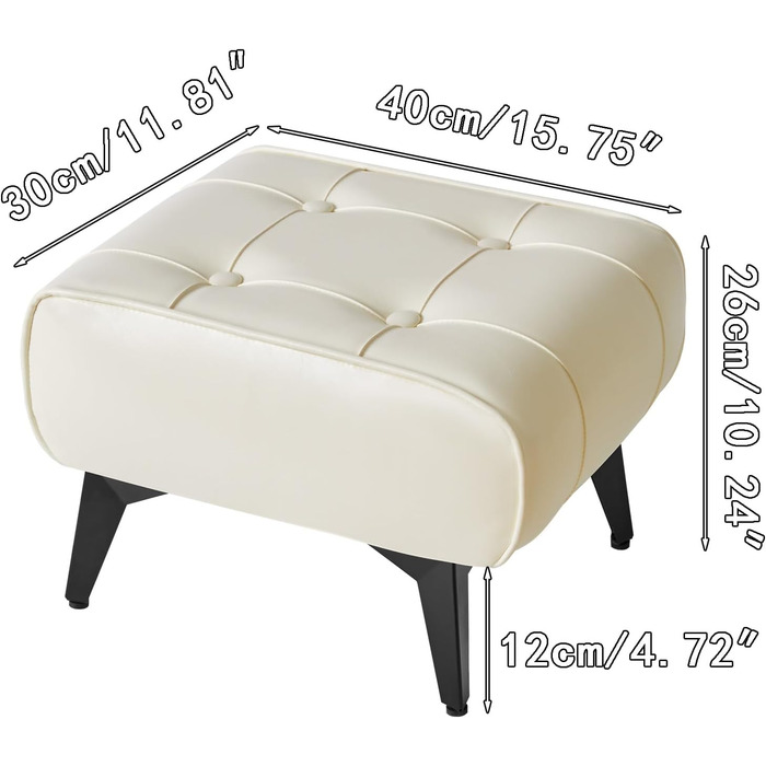 Невеликий шкіряний пуф для ніг, сучасний м&39який табурет, диванний пуф для крісла, вітальня, квадратна технічна тканина, вінтажний пуф, 403026 см, білий, HBD037W