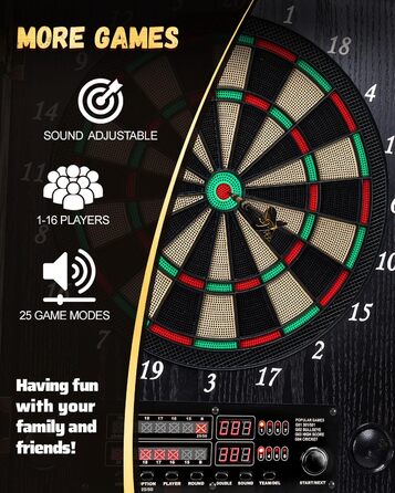 Електронна мішень для дартсу, декоративний набір шаф для електронної міші для дартсу 12 бронзових дротиків з м&39яким наконечником режим гри в крикет - професійна електронна мішень для дартсу з чорними дерев&39яними дверцятами шафи