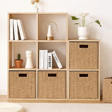 Плетений кошик для зберігання з ротанга комплект з 2 шт. , 33x38x33 см, великі складні кошики з ручками та металевим каркасом підходить для вставок Kallax та кубічних полиць, полиця-кошик для вітальні та спальні