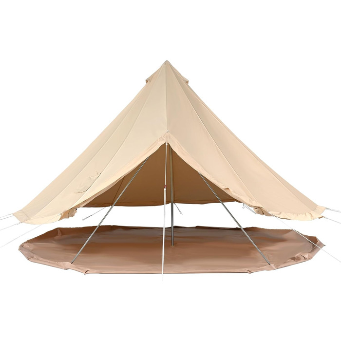 Намет-юрта VEVOR Bell Tent 3-7 м, підходить для 6-12 осіб, виготовлена з бавовни TC та має міцні залізні стійки з ПВХ підлогою. Кемпінговий намет-дзвін з парусини.