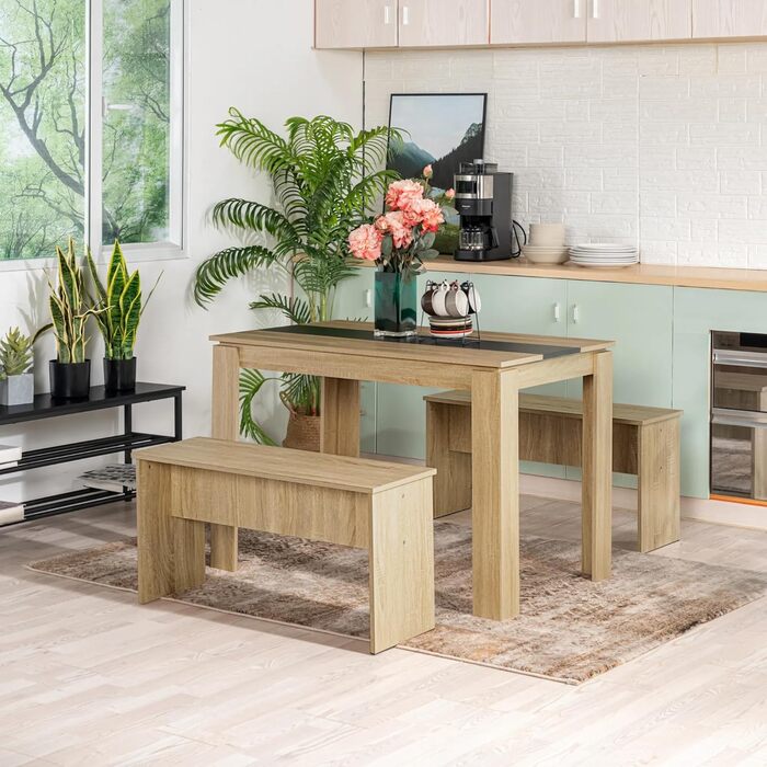 Обідній стіл, дерев&39яний обідній стіл для кухні, мінімалістичний дизайн, обідній стіл на 4 персони, 110x70x75см, дуб та чорний колір 110x70см дуб-чорний