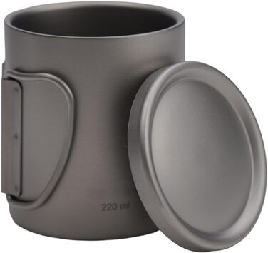 Двостінна кружка для води, 450 мл, для кемпінгу, походів, активного відпочинку ізольована кавова кружка з кришкою, легка та міцна, включаючи футляр для перенесення (220 мл без ручок)