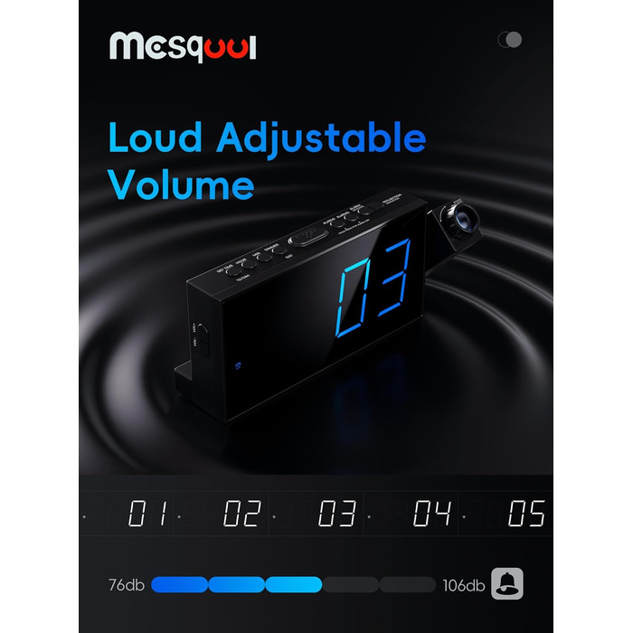 Проекційний будильник для спальні, цифровий будильник з великим 7-дюймовим світлодіодним дисплеєм, диммер, проектор на 180, зарядний пристрій USB, 12/24 год, літній час, відкладення, резервне живлення акумулятора, настільний настінний стельовий годинник д