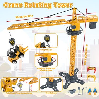6 Mini Construction Vehicles, Crane Toy for Children (Yellow), 6 Mini Construction Vehicles, Crane Toy for Children (Yellow)