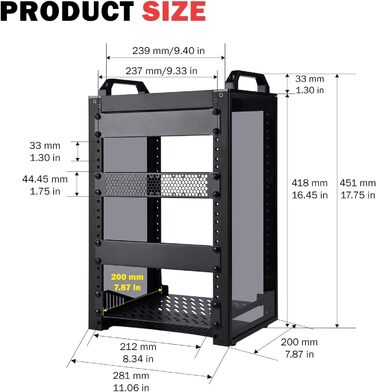 Дюймова серверна шафа, міні-стійка глибиною 200 мм з полицею та заглушкою, для NAS, AV та мережевого обладнання (чорна), 1, 8U 10-