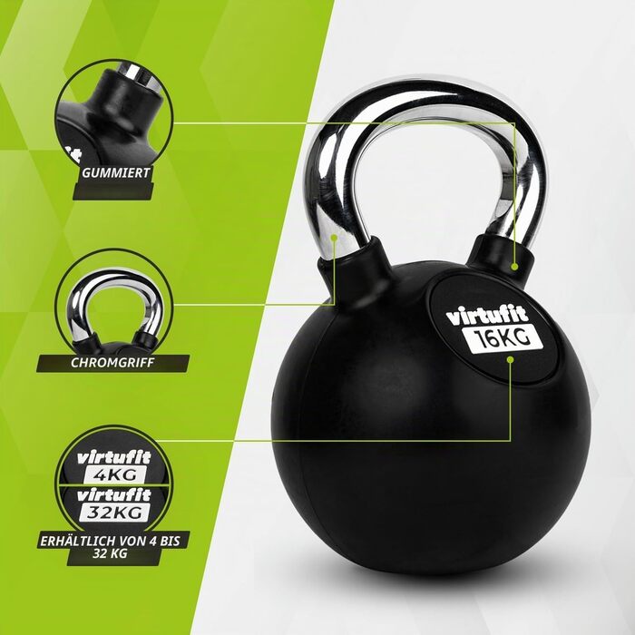 Гіря VirtuFit з гумовим покриттям, 16 кг (діапазон 4-32 кг)