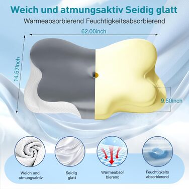 Подушка для шиї Fwoueot, подушка з піни з ефектом пам&39яті, подушка для підтримки шиї, ергономічна подушка, для сну на боці, спині та животі, сіра