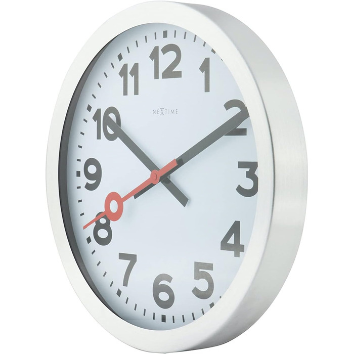 Настінний годинник NeXtime Designer 3998 Station, класичний вокзальний стиль у міні-форматі (19 см), алюмінієвий корпус, білий циферблат, Ø 19 см