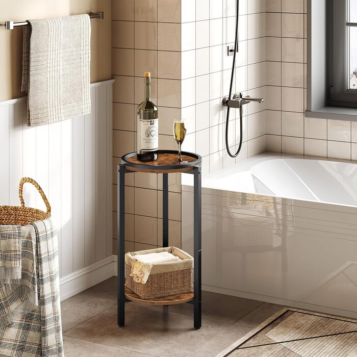 Журнальний столик HOOBRO, маленький столик, 2-ярусний круглий журнальний столик, столик-диван, столик для напоїв, для невеликих приміщень, вітальні, спальні, вінтажний коричневий та чорний EBF167BZ01