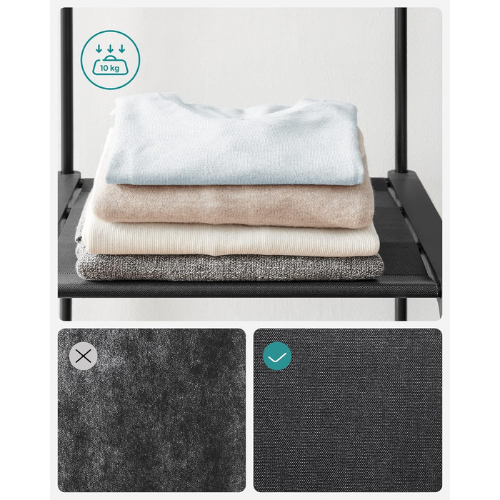 Відкрита шафа, Вішалка для одягу, Штанга для одягу, Шафа, 43 x 151 x 166 см, 4 підвісні полиці, Багато місця, для спальні, вітальні, Чорний RYG036B02