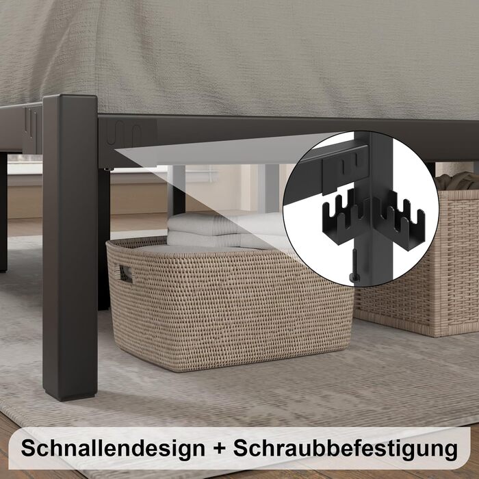 Ліжко 140200 см, металевий каркас ліжка з платформою, узголів&39ям та узніжжям, місце для зберігання речей під ліжком, рейкова основа не потрібна, легке складання, сучасне, чорне 140 x 200 см чорний