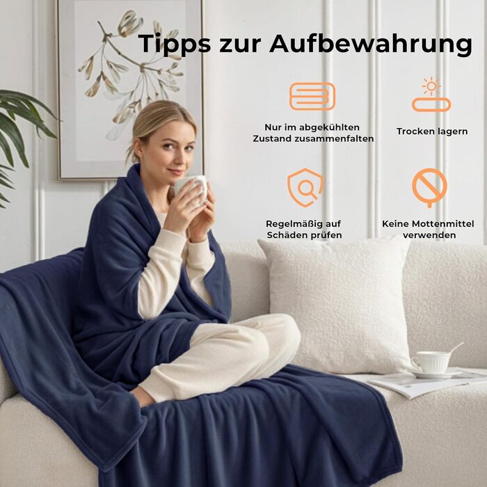 Фланелева ковдра з підігрівом CELESTA з автоматичним вимкненням, 180 x 130 см, 9 налаштувань температури, таймер 1-9 годин, автоматичне вимкнення, ковдра з підігрівом, можна прати в пральній машині - для дивана, ліжка та офісу, темно-синій, темно-синя фла