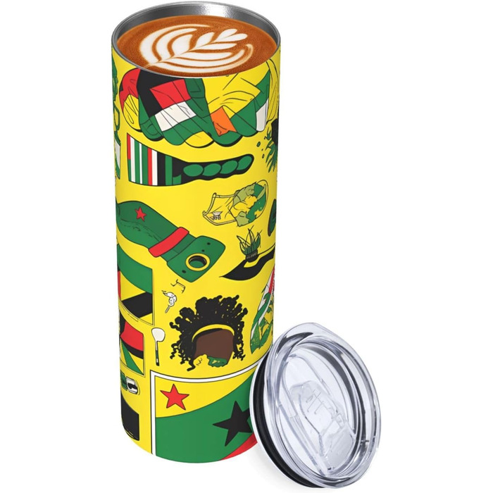 Кухоль з прямою трубочкою, ямайські елементи, принт, дорожній кухоль, підходить для кемпінгу, офісу та дому, 590 мл