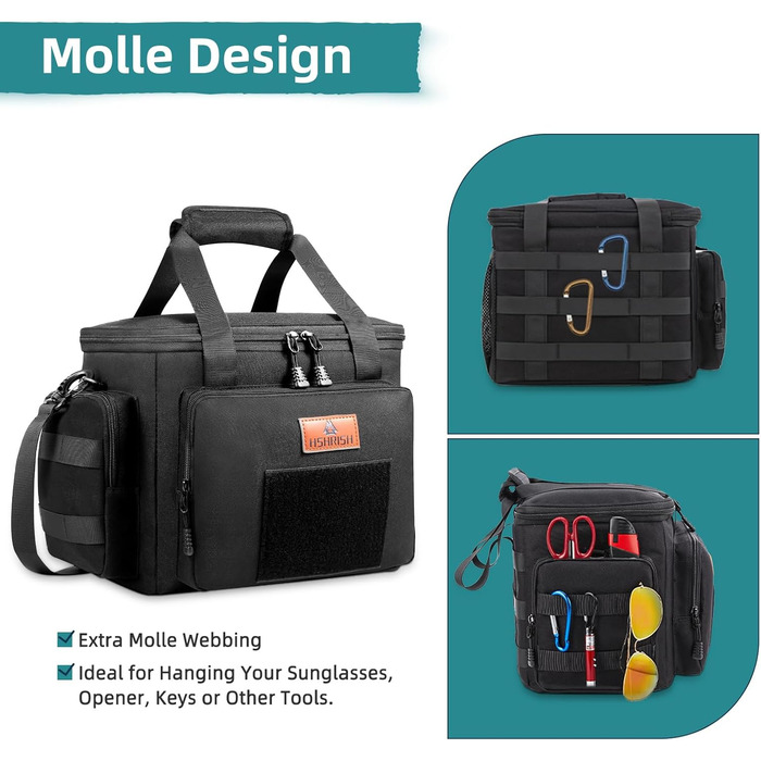 Тактична сумка для ланчу HSHRISH, двошарова ізольована велика сумка-холодильник для чоловіків та дорослих, водонепроникна, герметична, міцна сумка для ланчу для роботи, пікніків на свіжому повітрі, 12 л, чорна