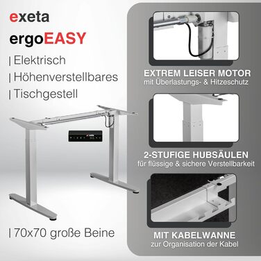 Електричний каркас столу з регулюванням висоти ergoEASY 100-160 см чорного кольору Каркас столу з регулюванням висоти, двигуном та функцією пам&39яті, білий