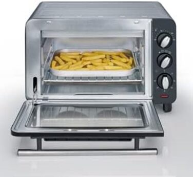 Піч для випічки та підсмажування SEVERIN, міні-духовка з решіткою для гриля, деком для випікання та піддоном для крихт, універсальна конвекційна піч ємністю 14 л, 1 200 Вт, чорно-срібляста, TO 2064 одинарна